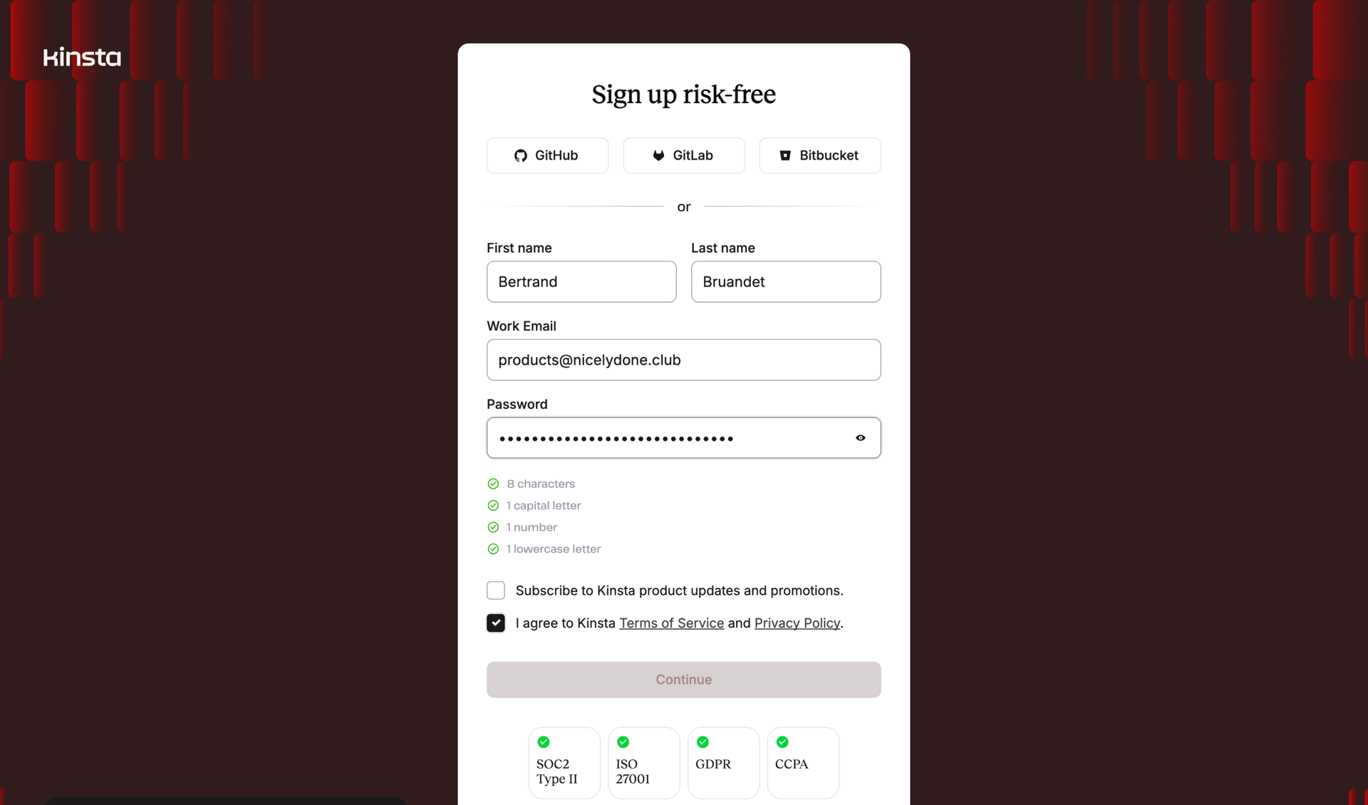 Kinsta screen example