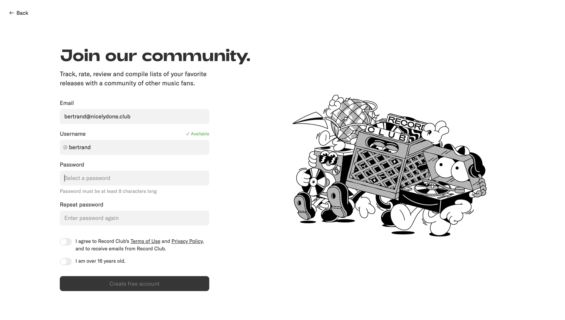 Record club
			         ux ui design