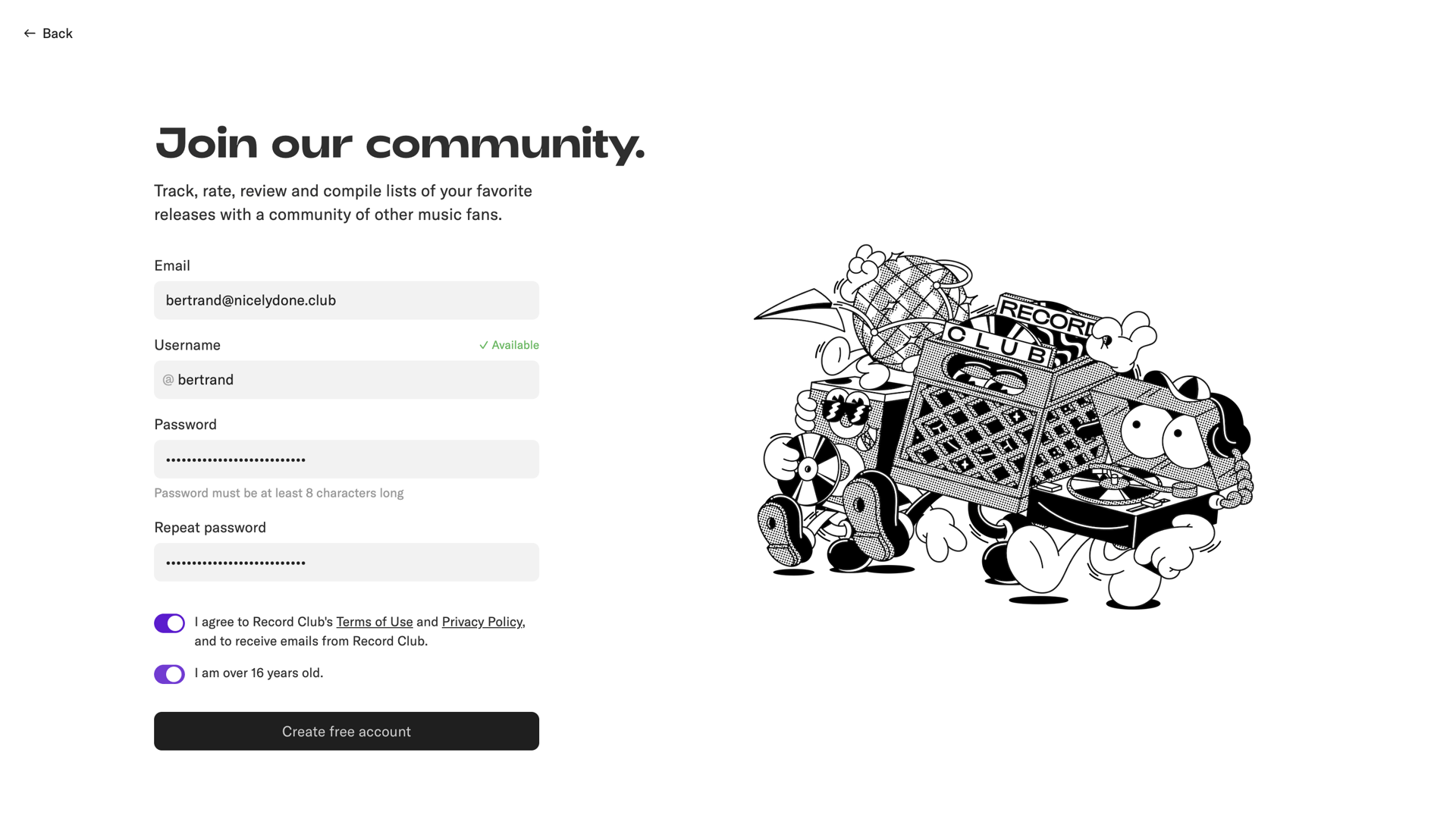 Record club
			        ux ui design