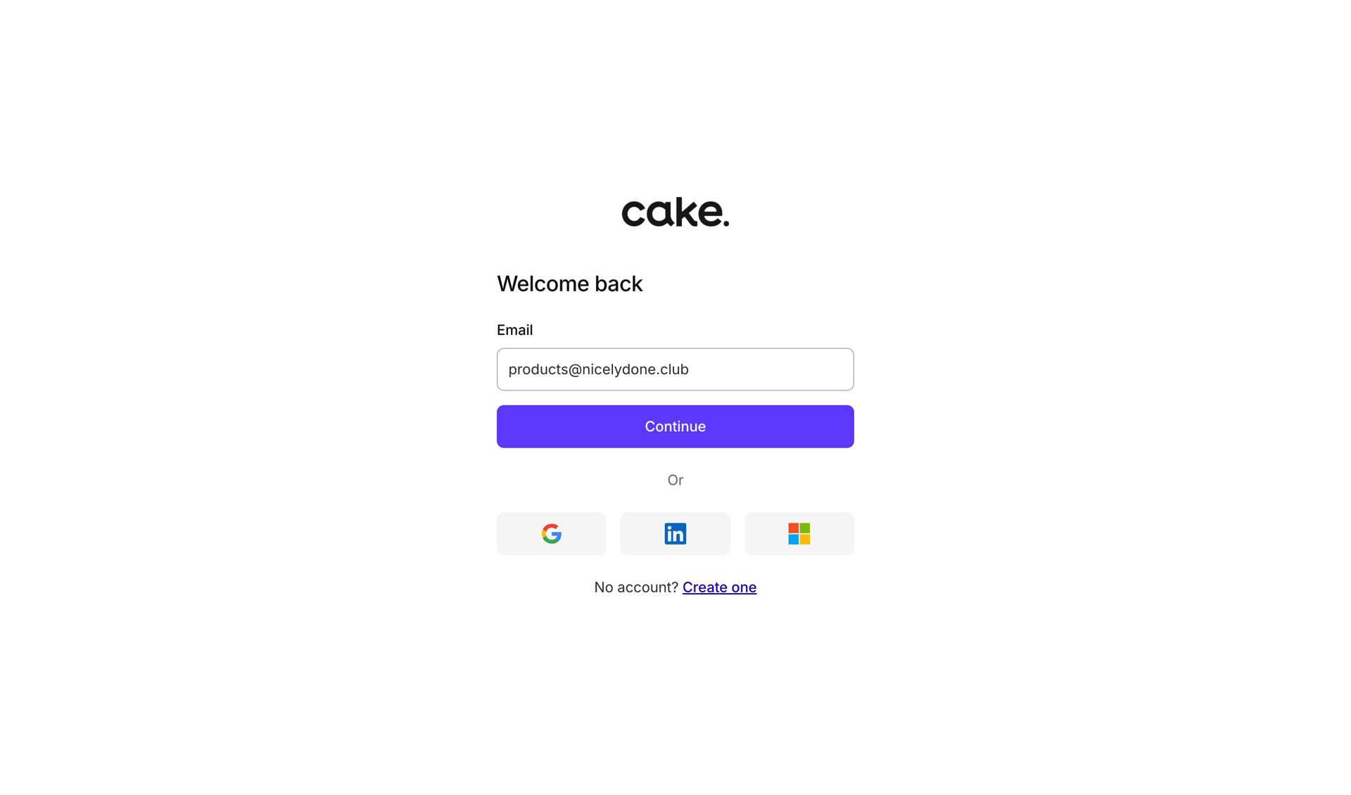 Cake screen example