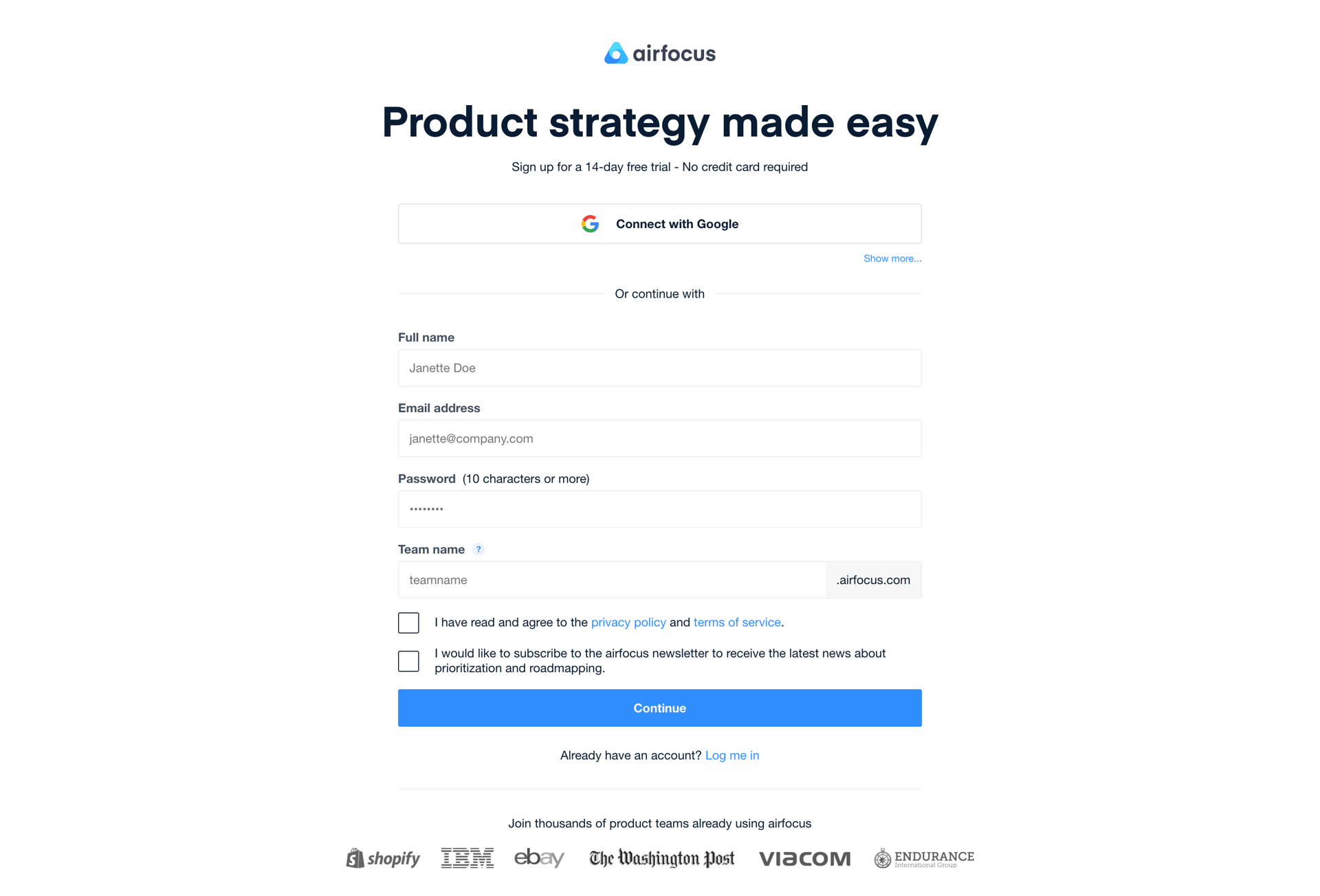 Airfocus
				signup page example
