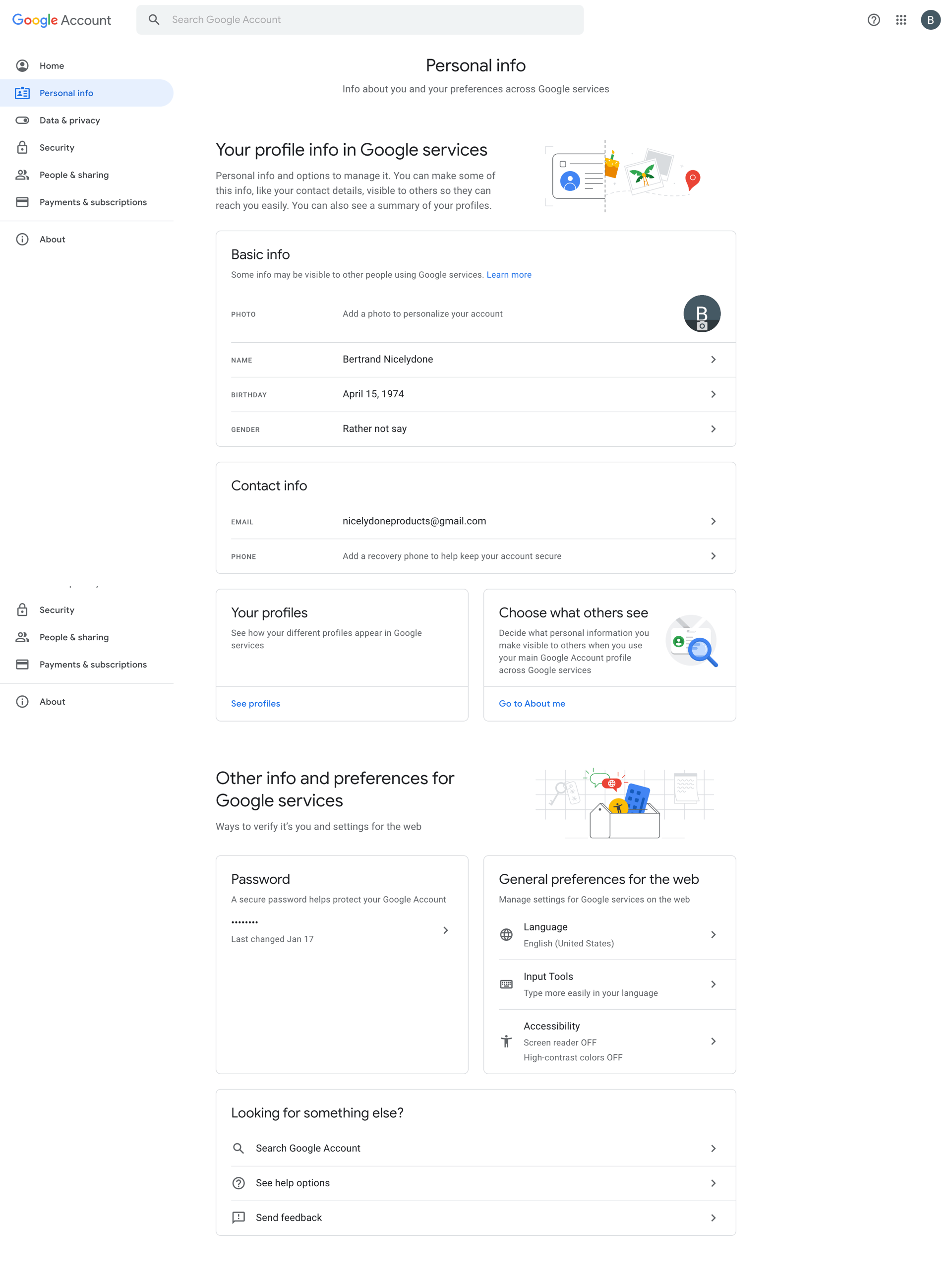 Google Account
				settings page example