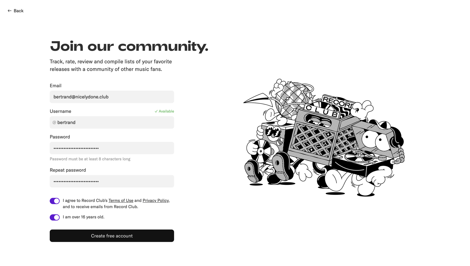 Record club
			         ux ui design
