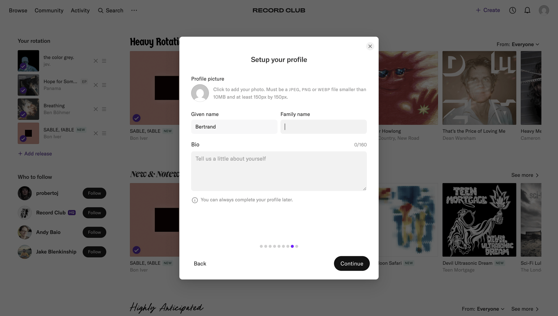 Record club
			             ux ui design