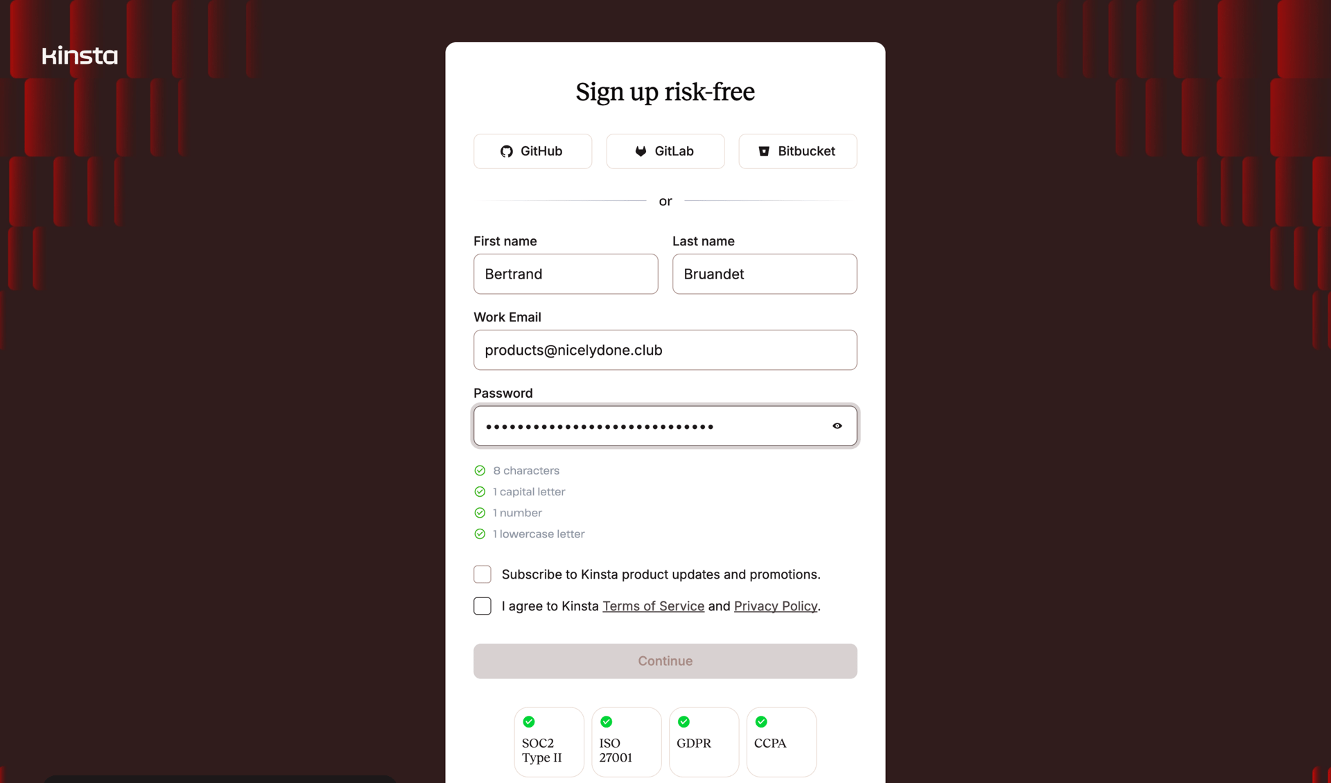 Kinsta screen example