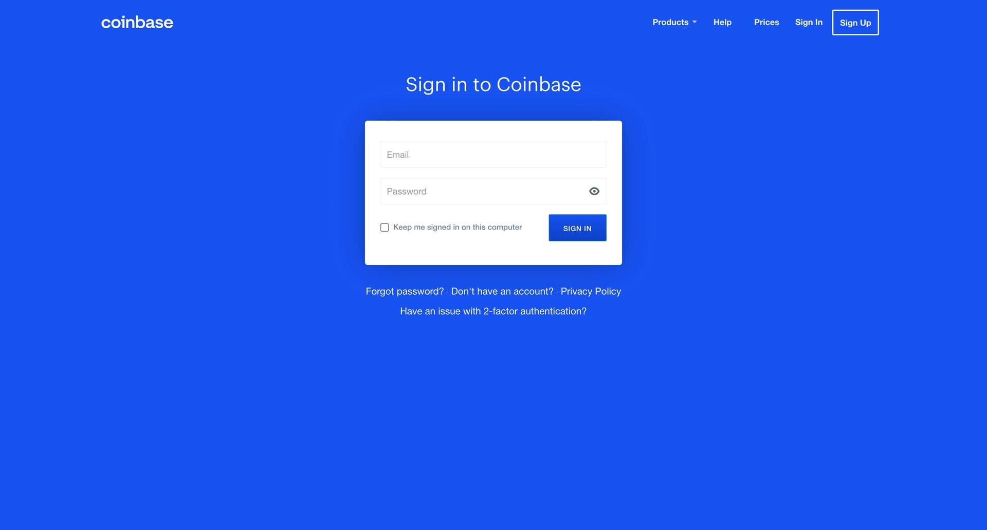 Coinbase
				signin page example