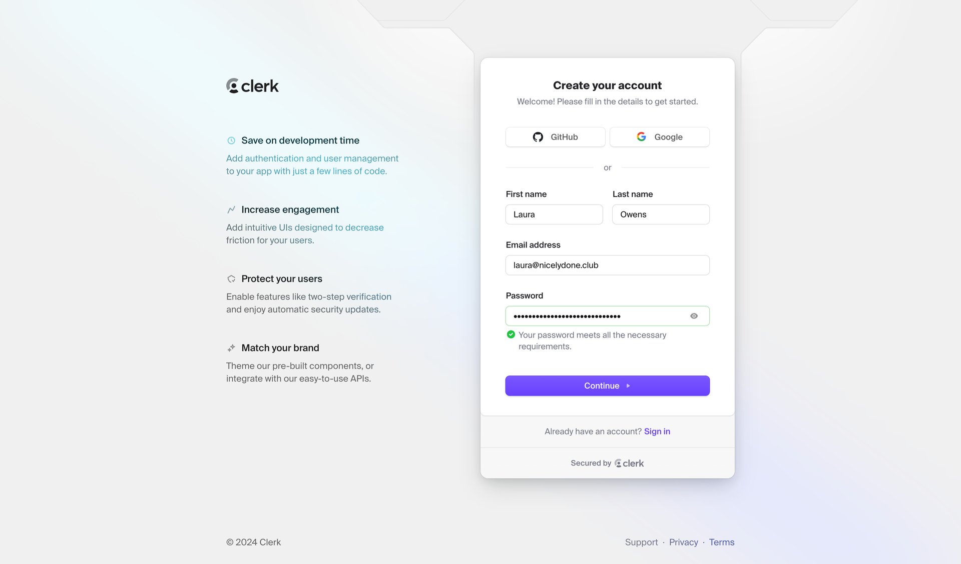 Clerk
				signup page example
