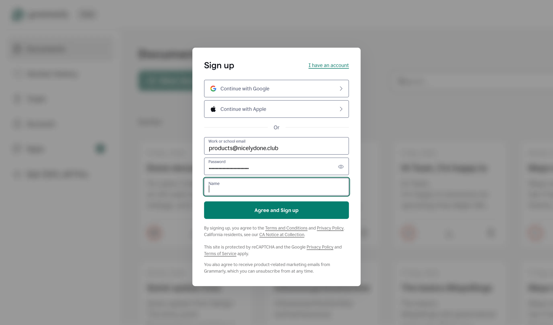 Grammarly screen example