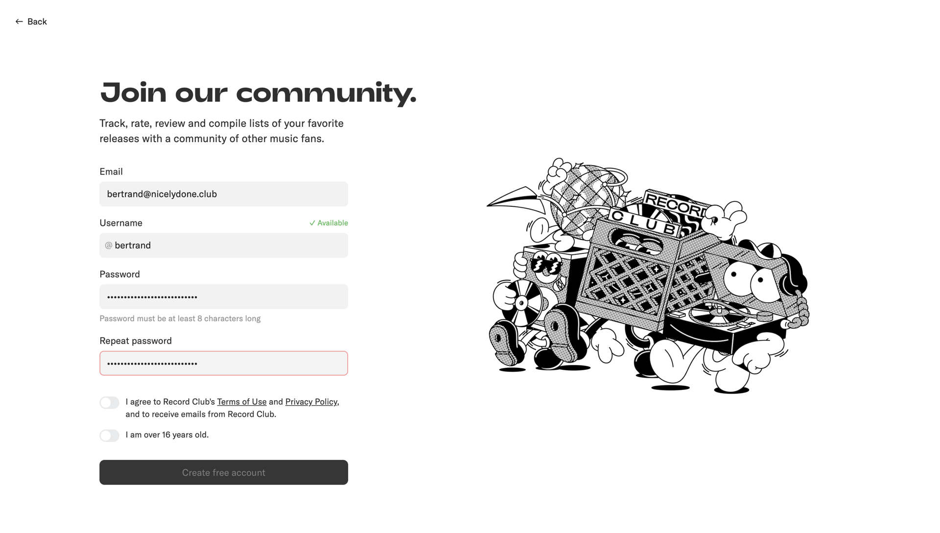 Record club
			        ux ui design