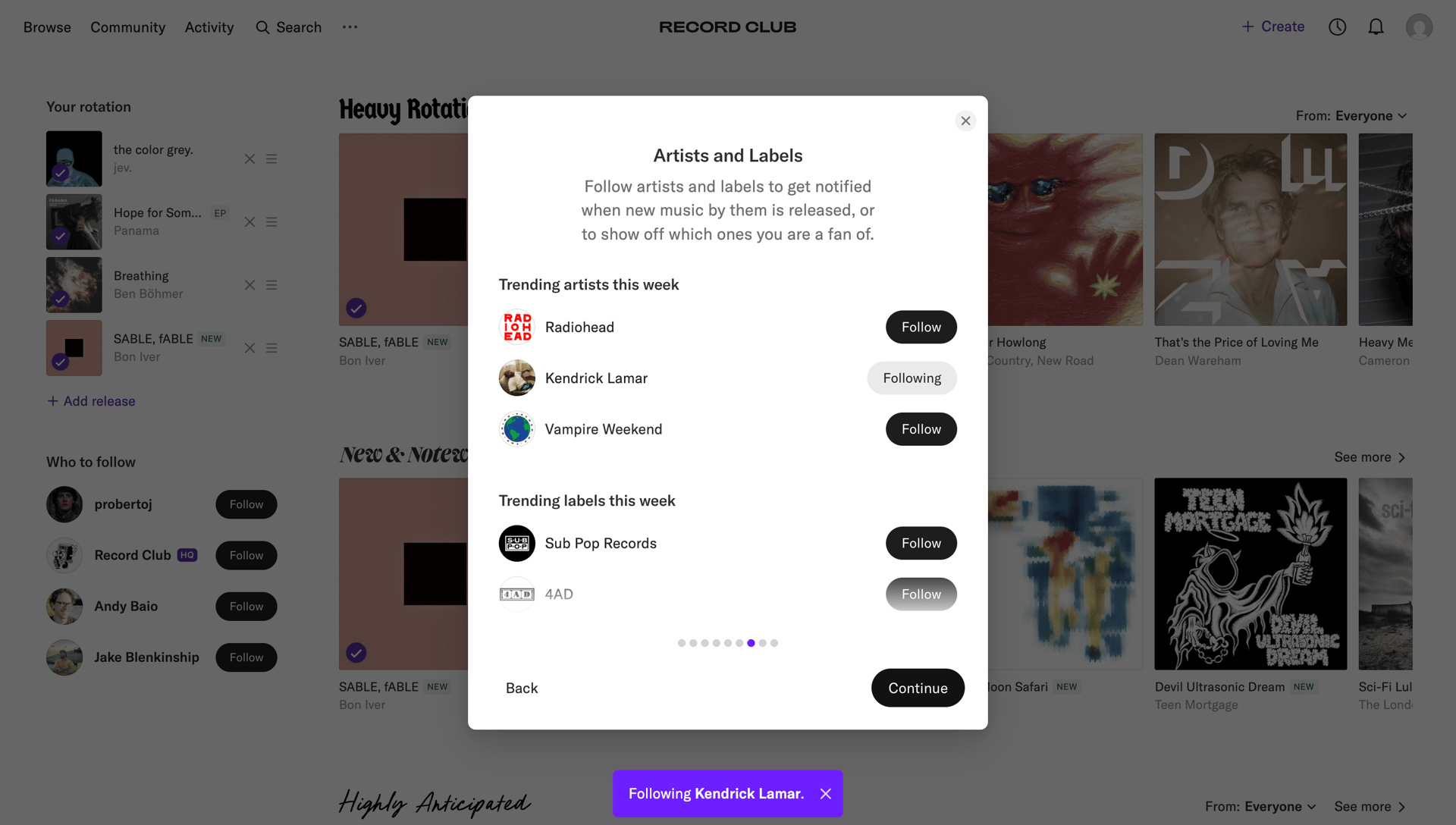 Record club
			   ux ui design