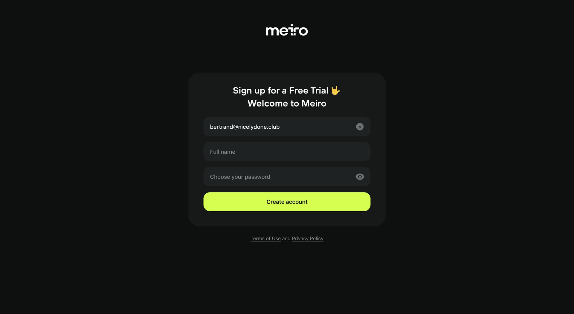 Meiro
				signup page example