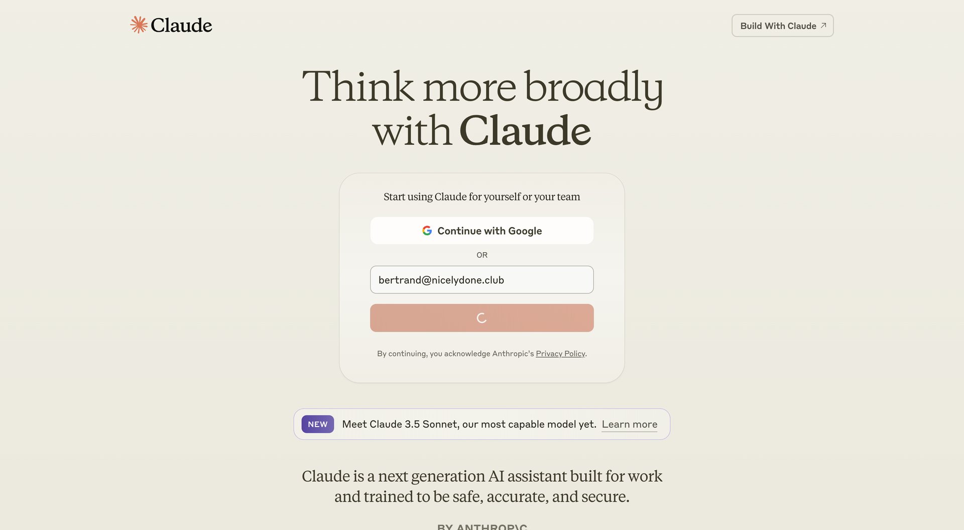 Claude
				signin page example