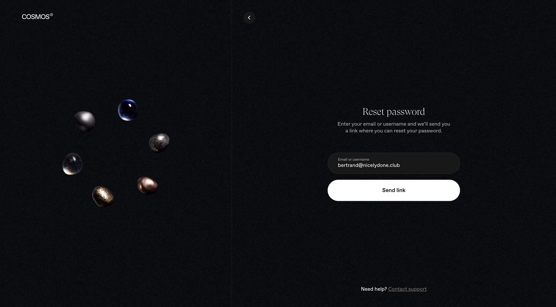 Cosmos
				password reset page example