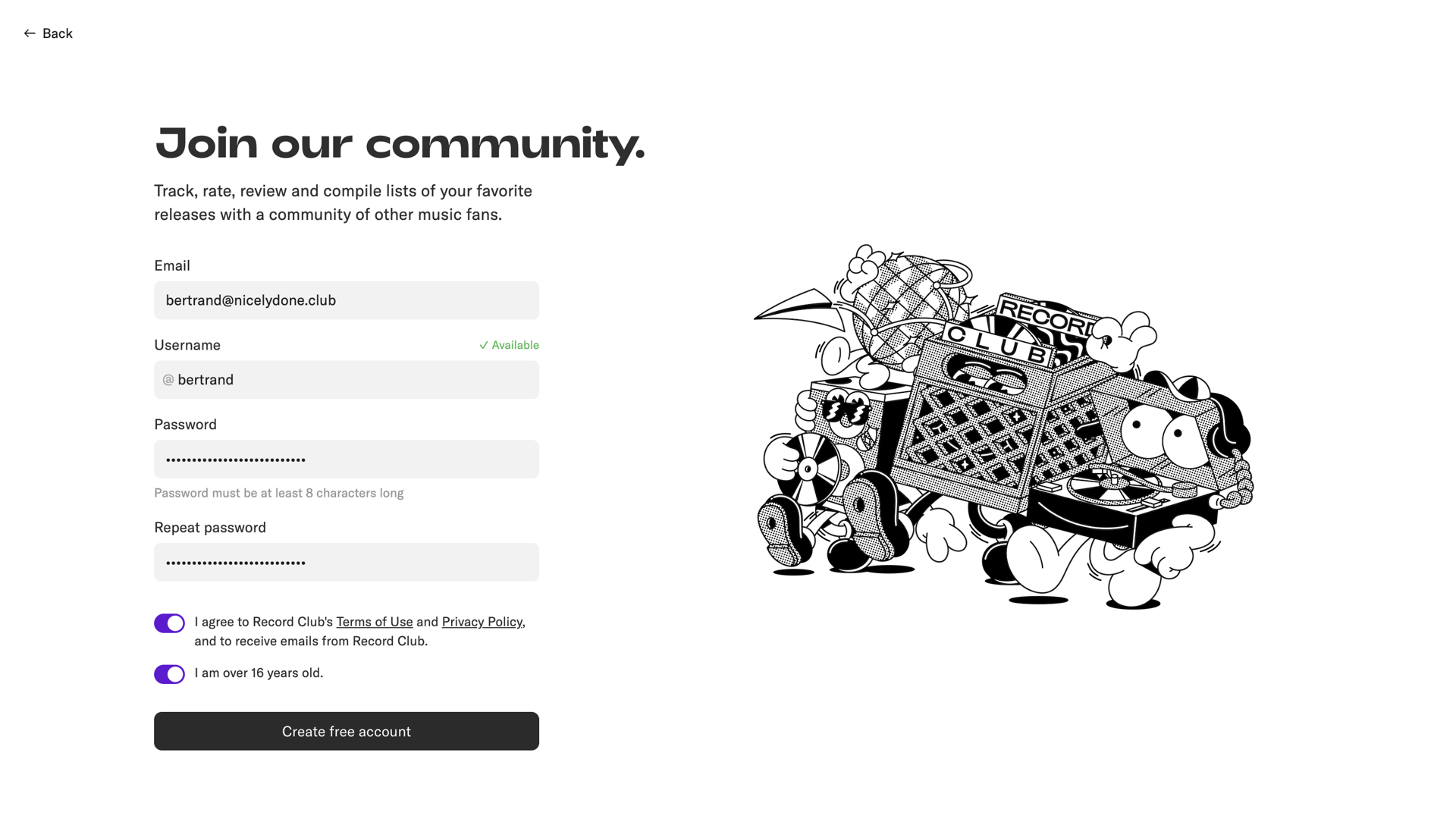 Record club
			         ux ui design