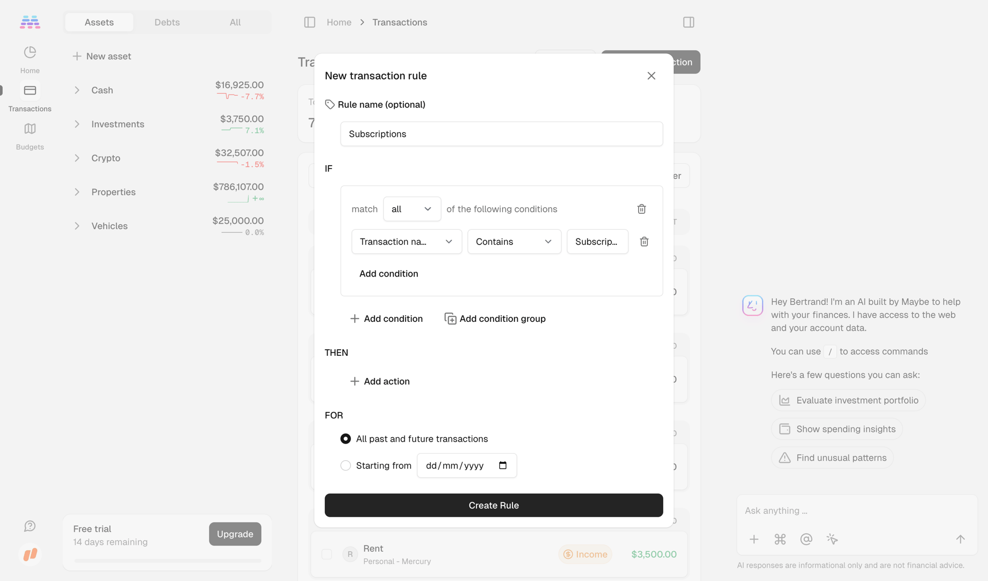 Maybe Finance screen example