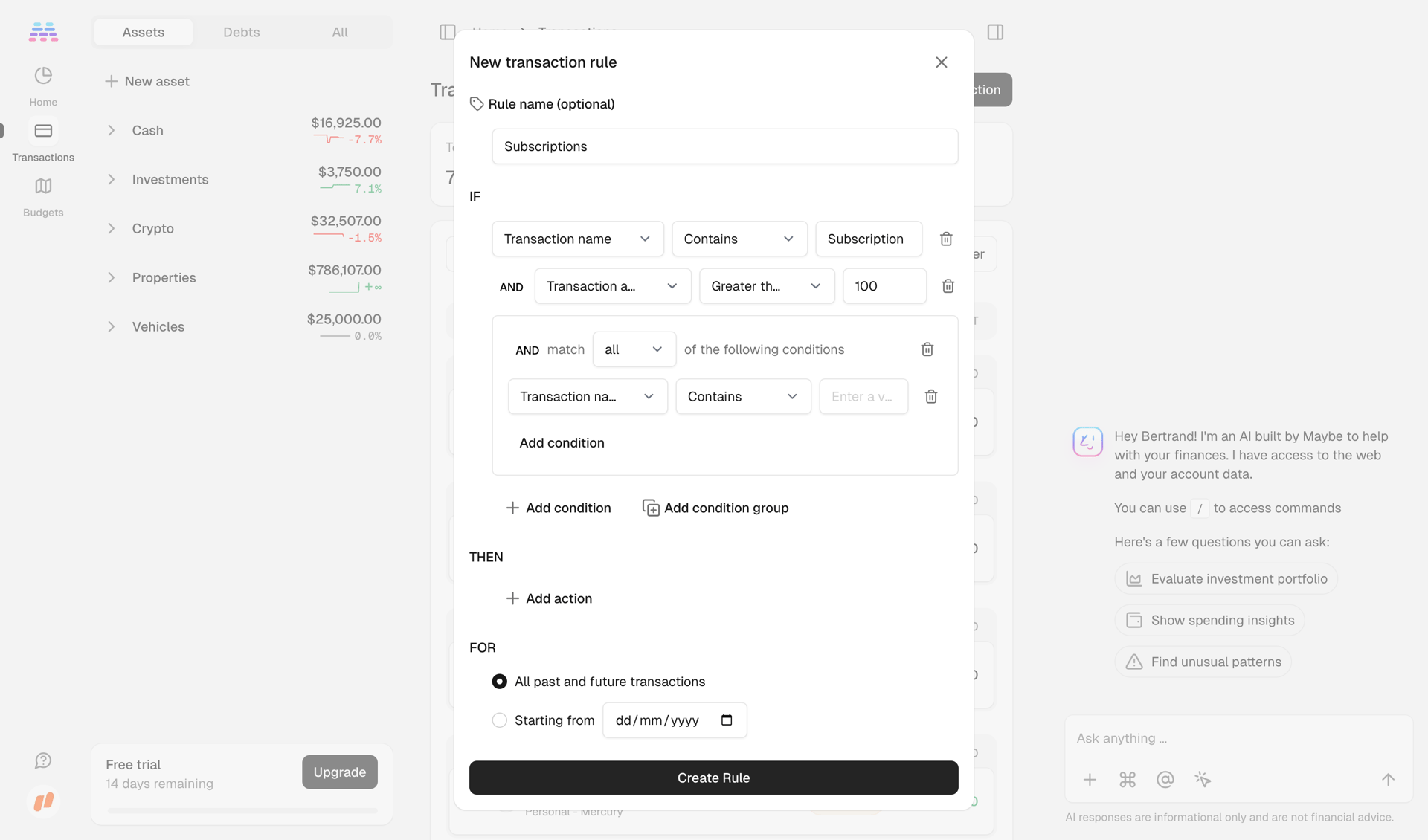Maybe Finance screen example