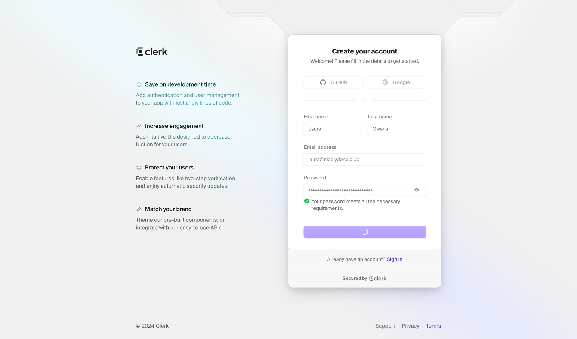 Clerk
				signup page example