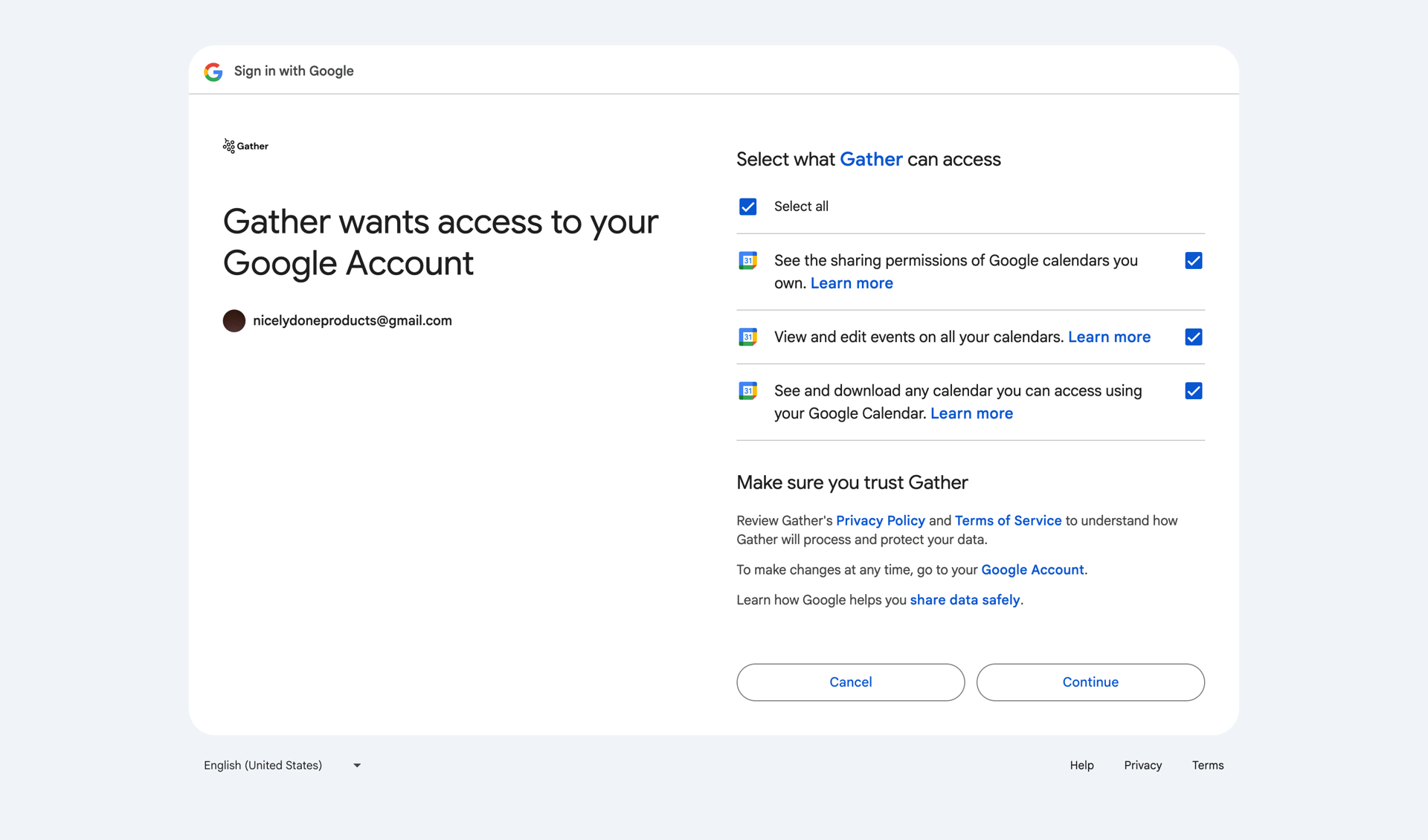 Gather screen example