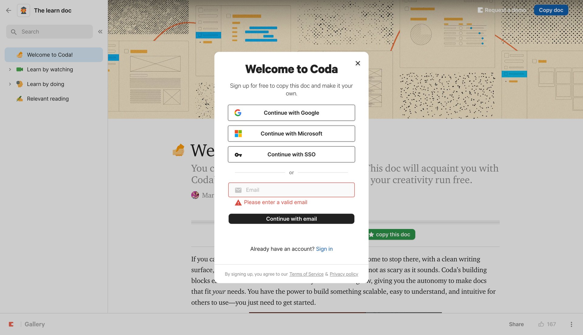 Coda
				signin page example