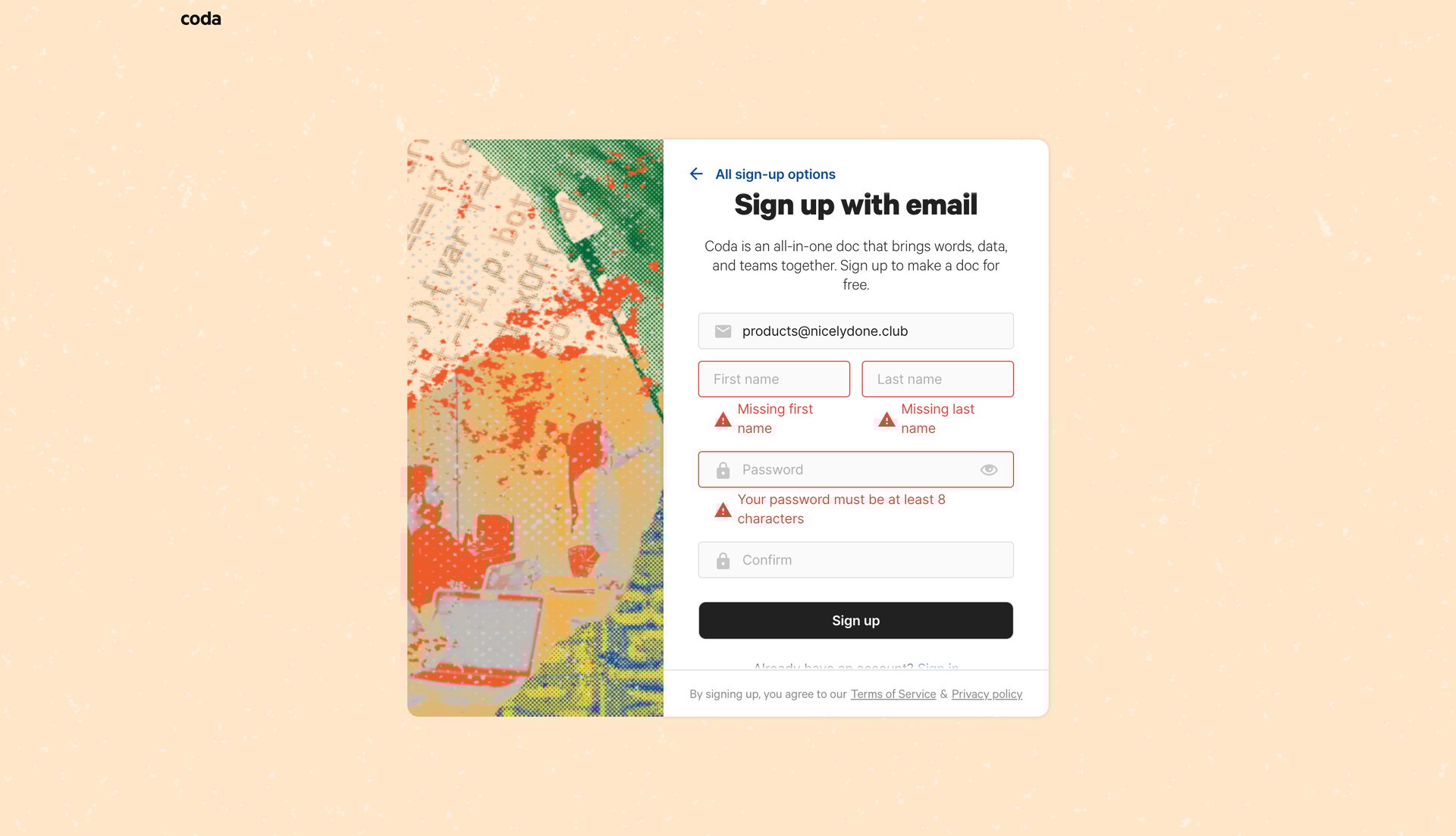 Coda
			       ux ui design