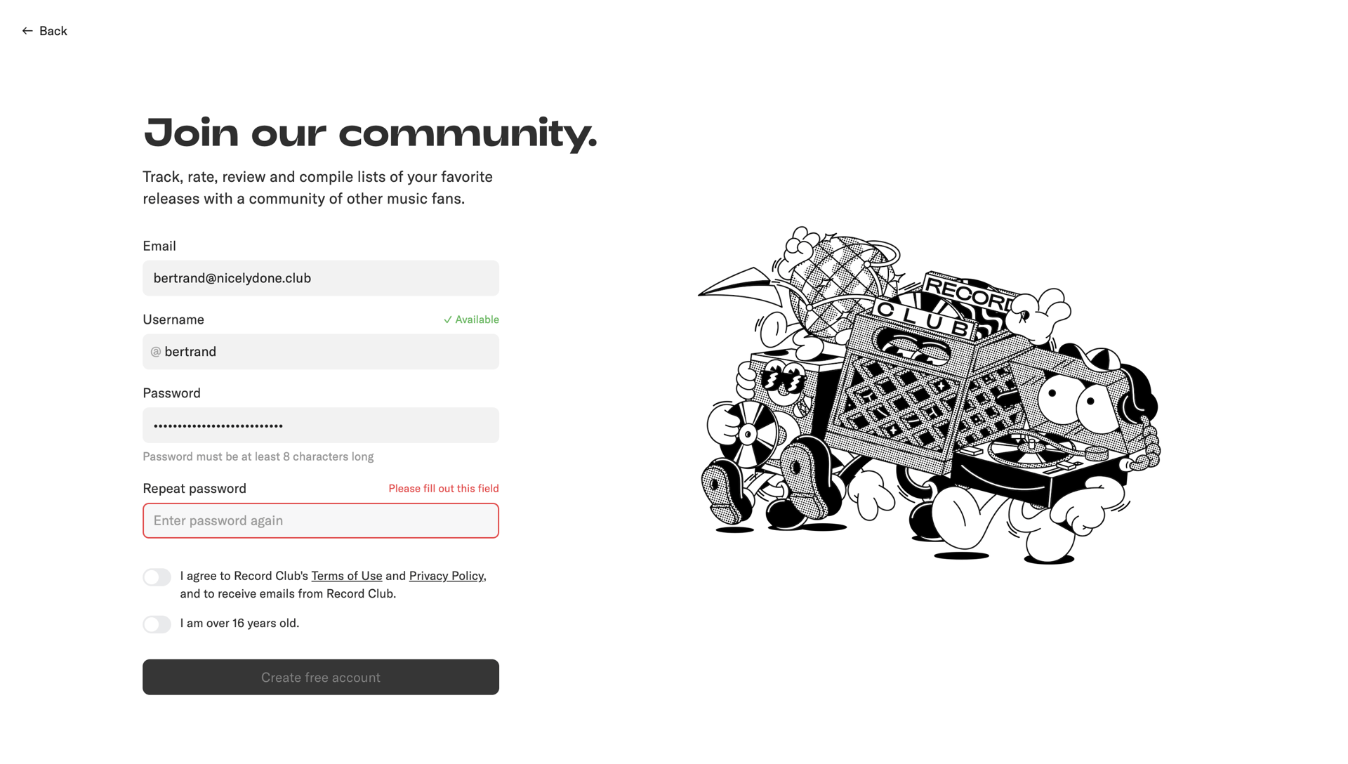 Record club
			        ux ui design