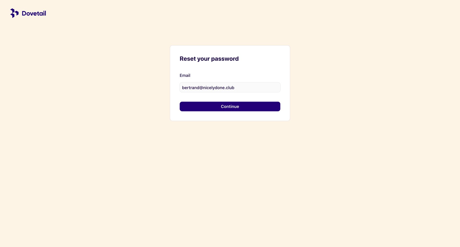 Dovetail
				password reset page example