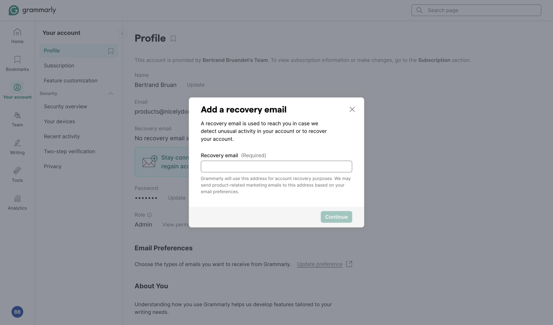 Grammarly screen example