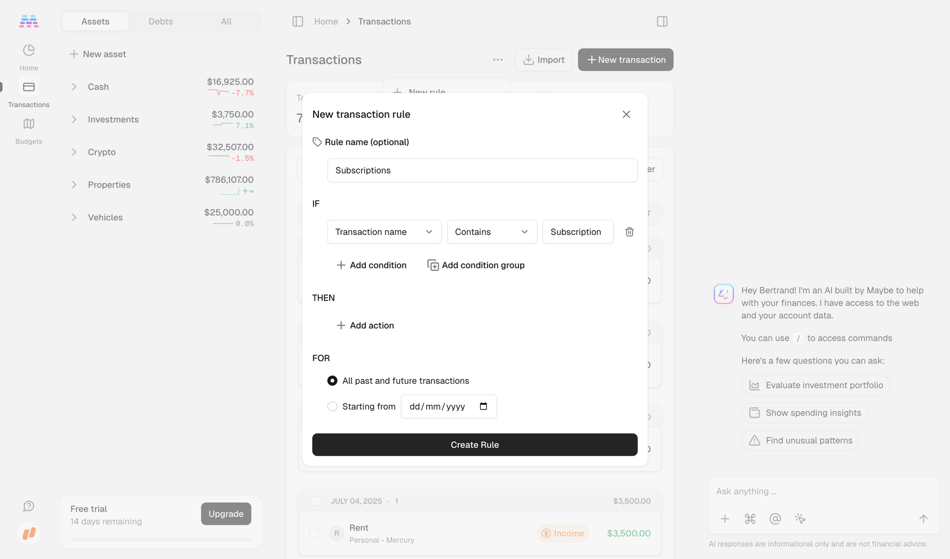 Maybe Finance screen example
