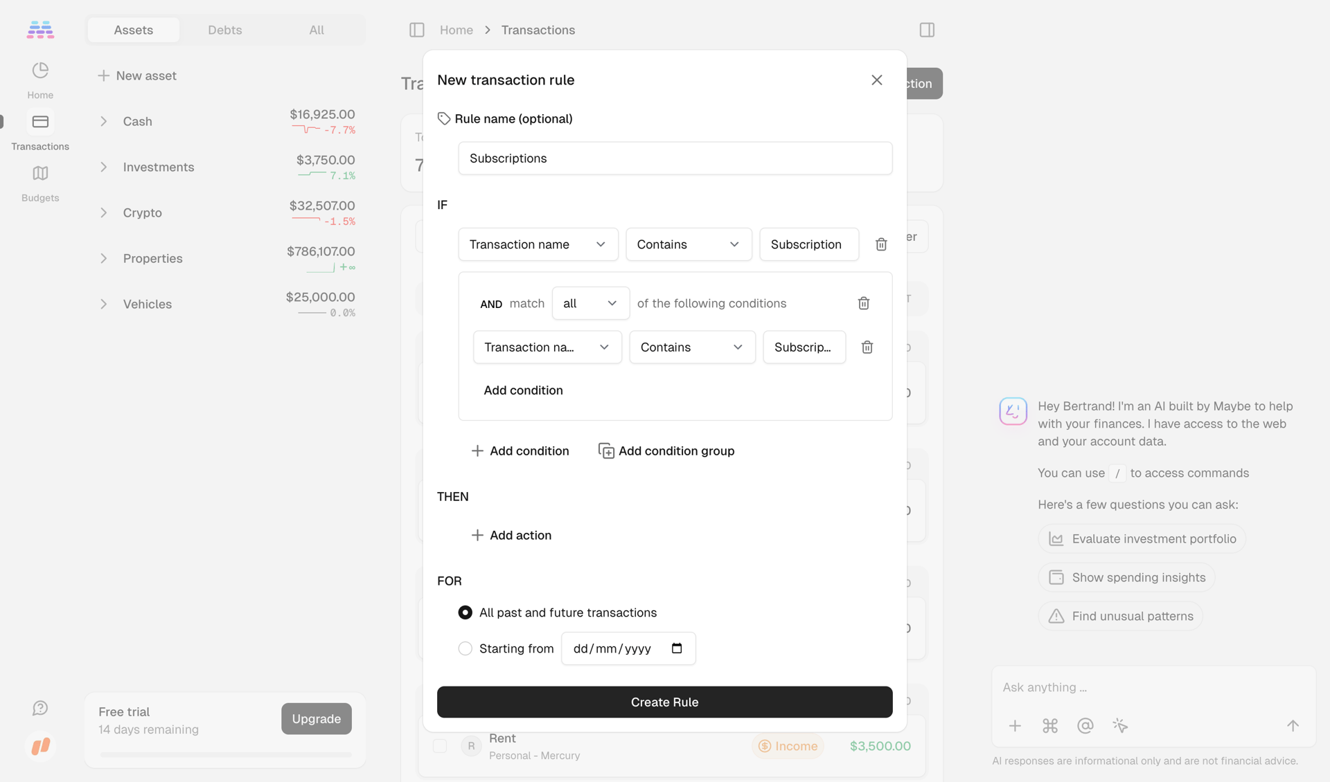 Maybe Finance screen example