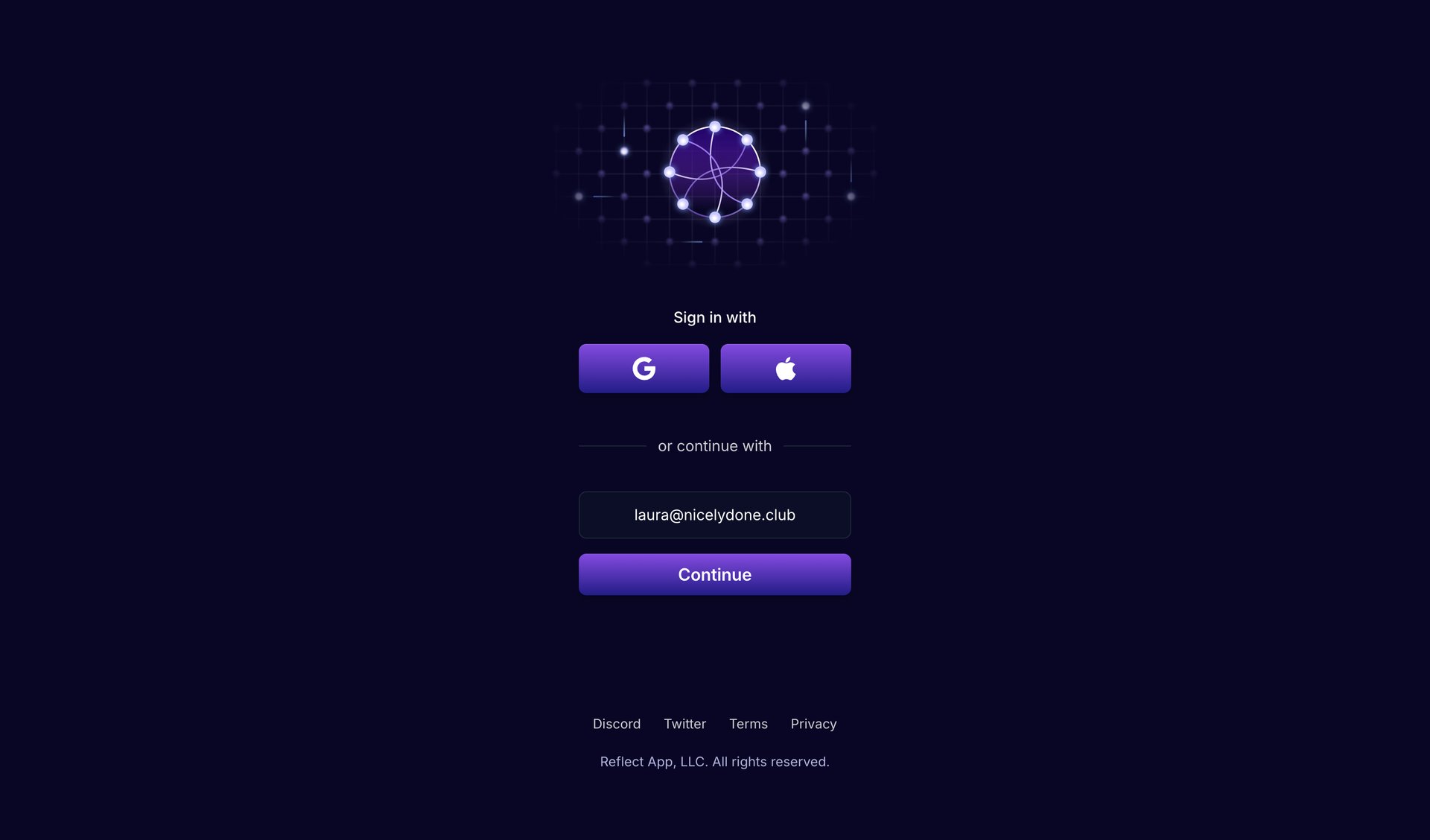 Reflect
				signin page example