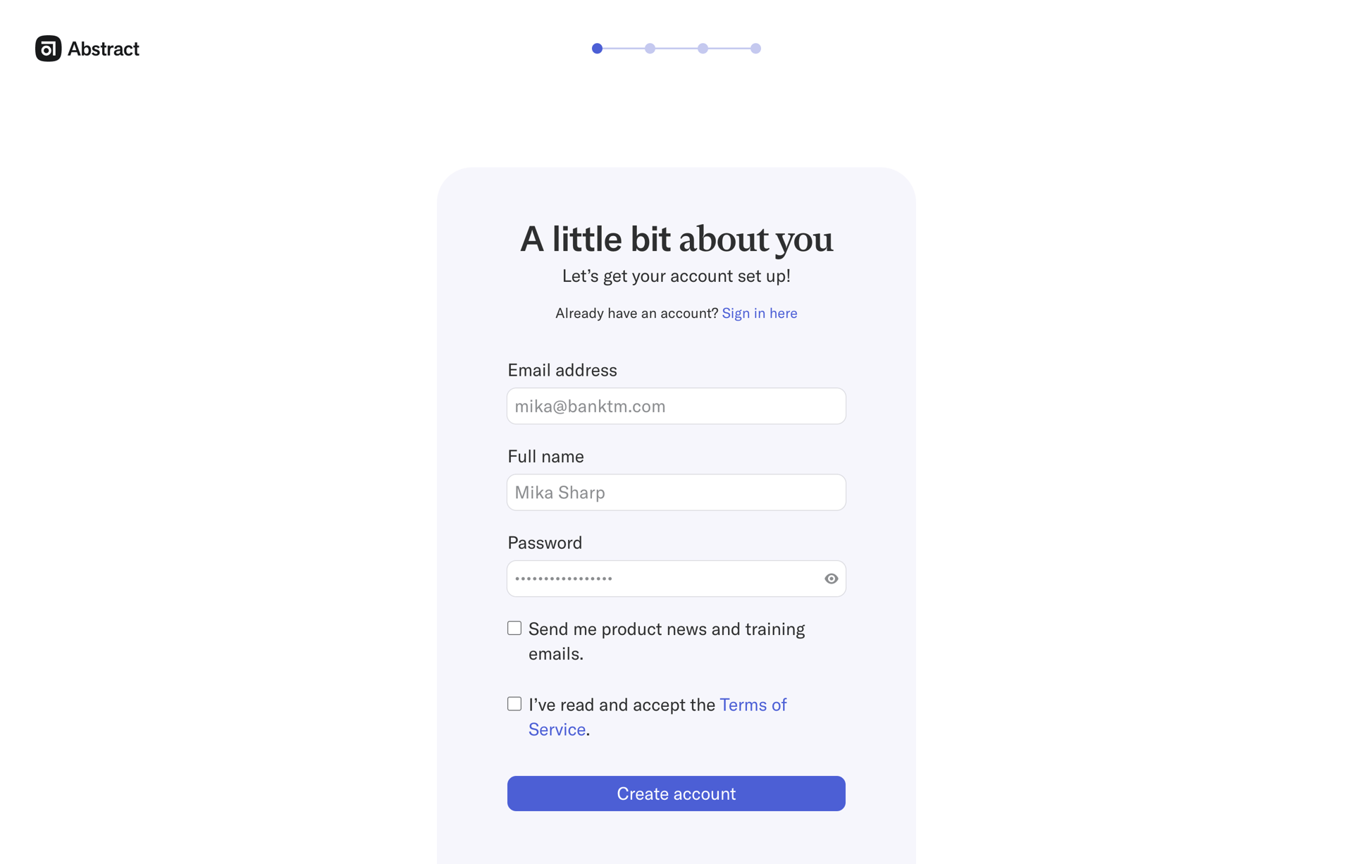 Abstract
				signup page example