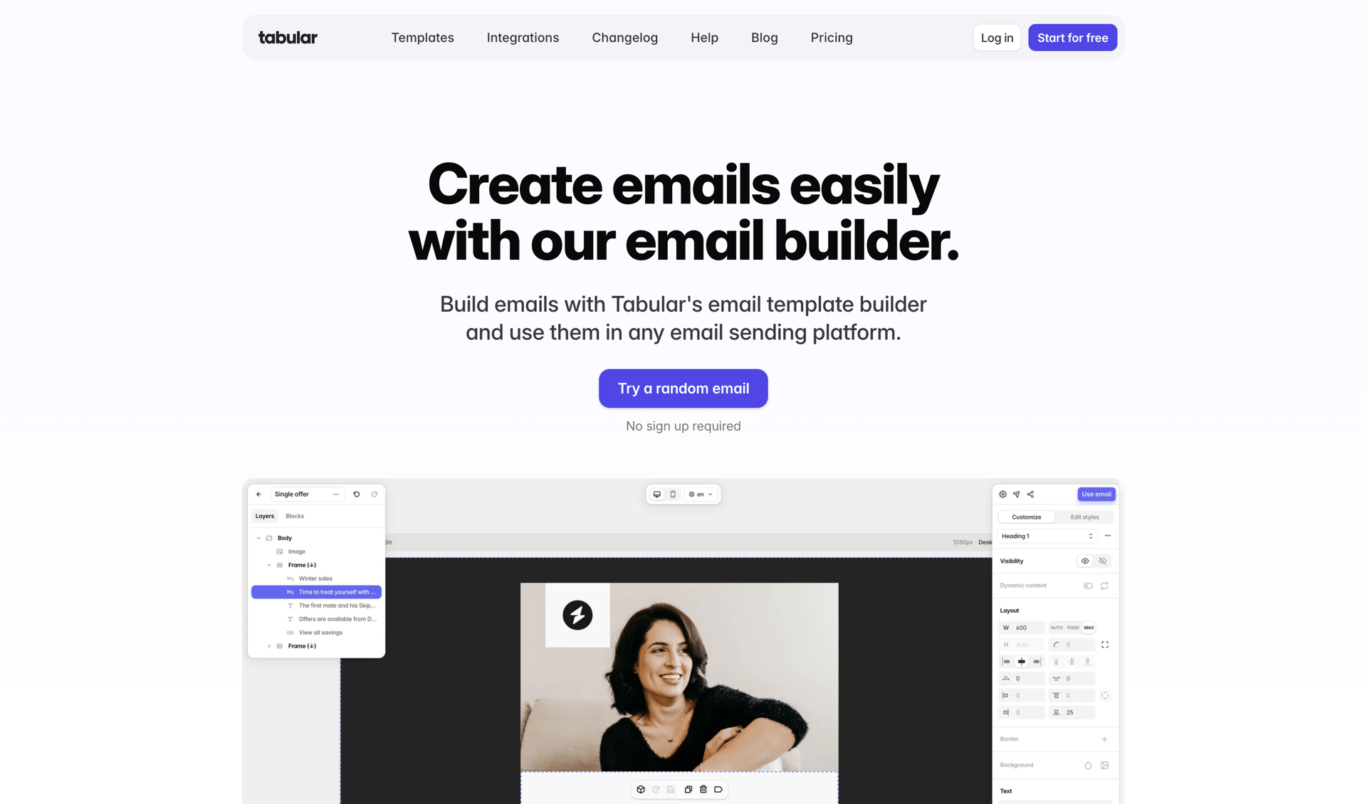 Tabular screen example