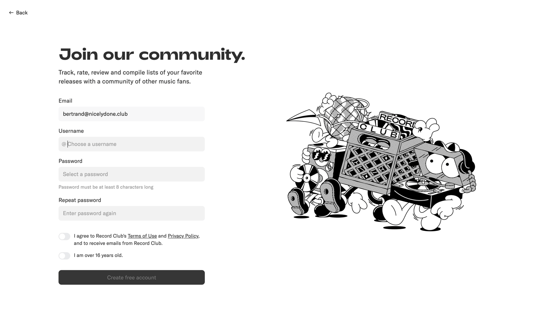 Record club
			        ux ui design