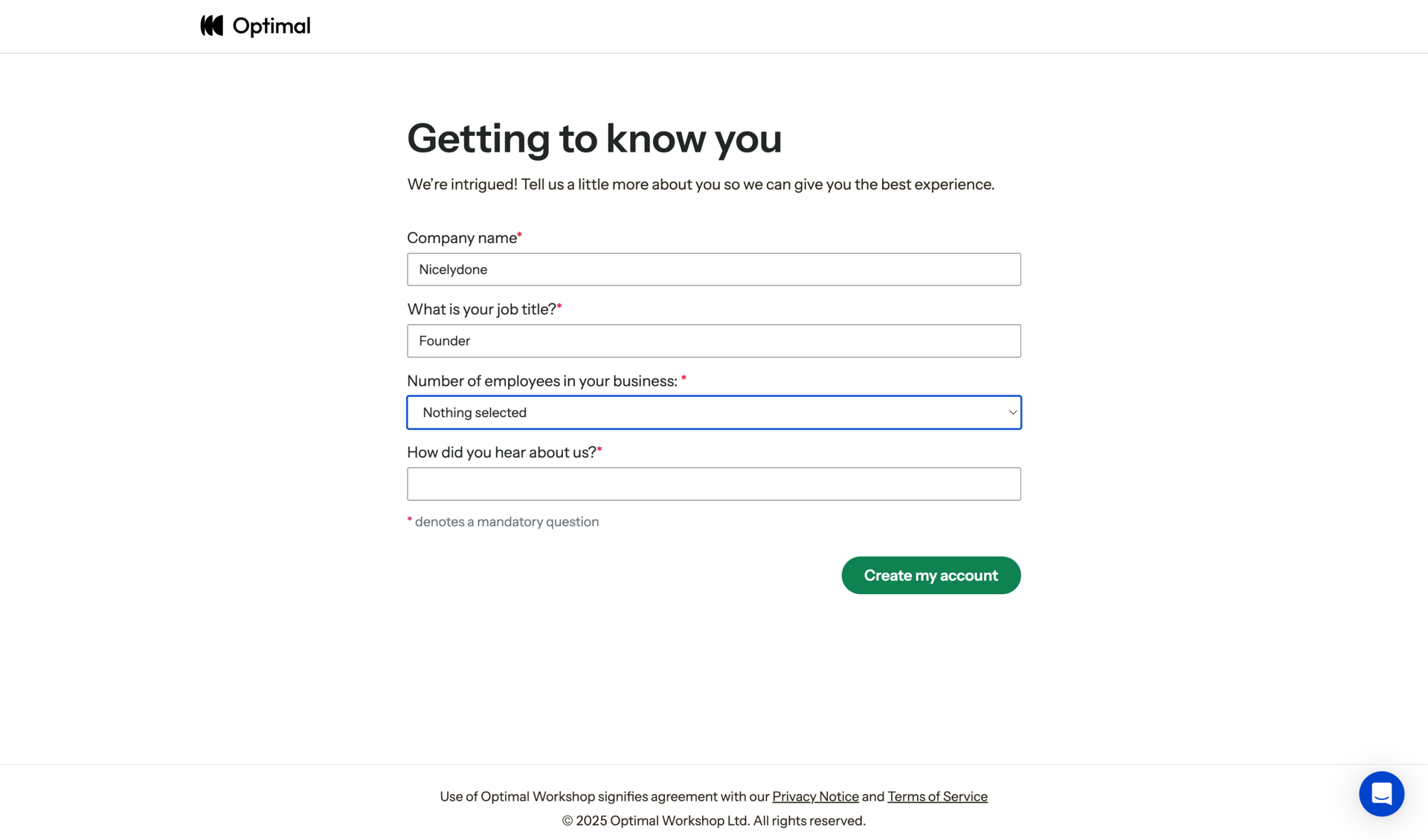 Optimal screen example