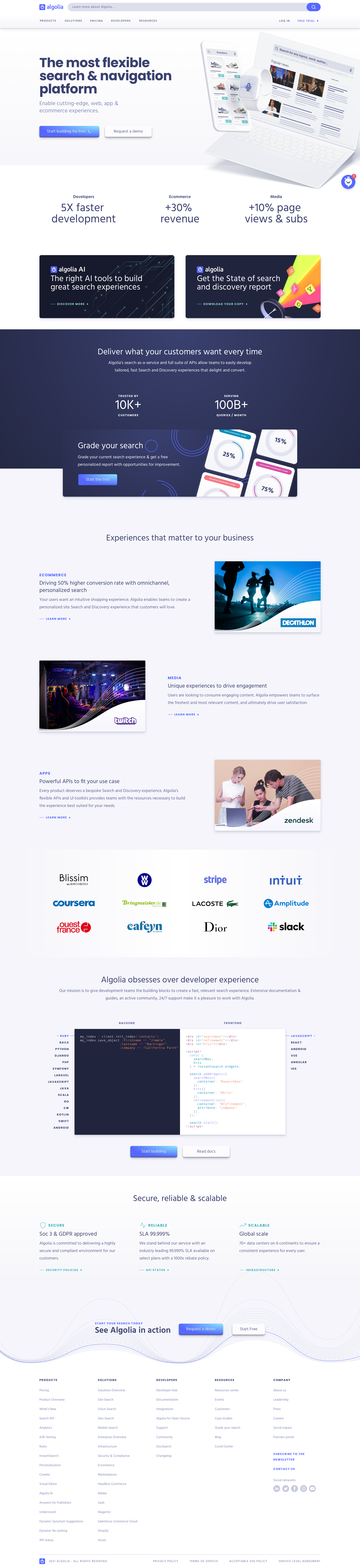 Algolia
				landing page page example