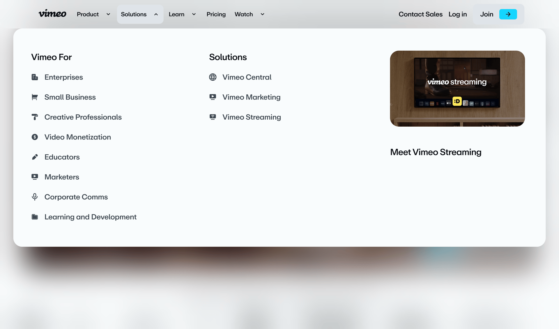 Vimeo
				dropdown & other states page example