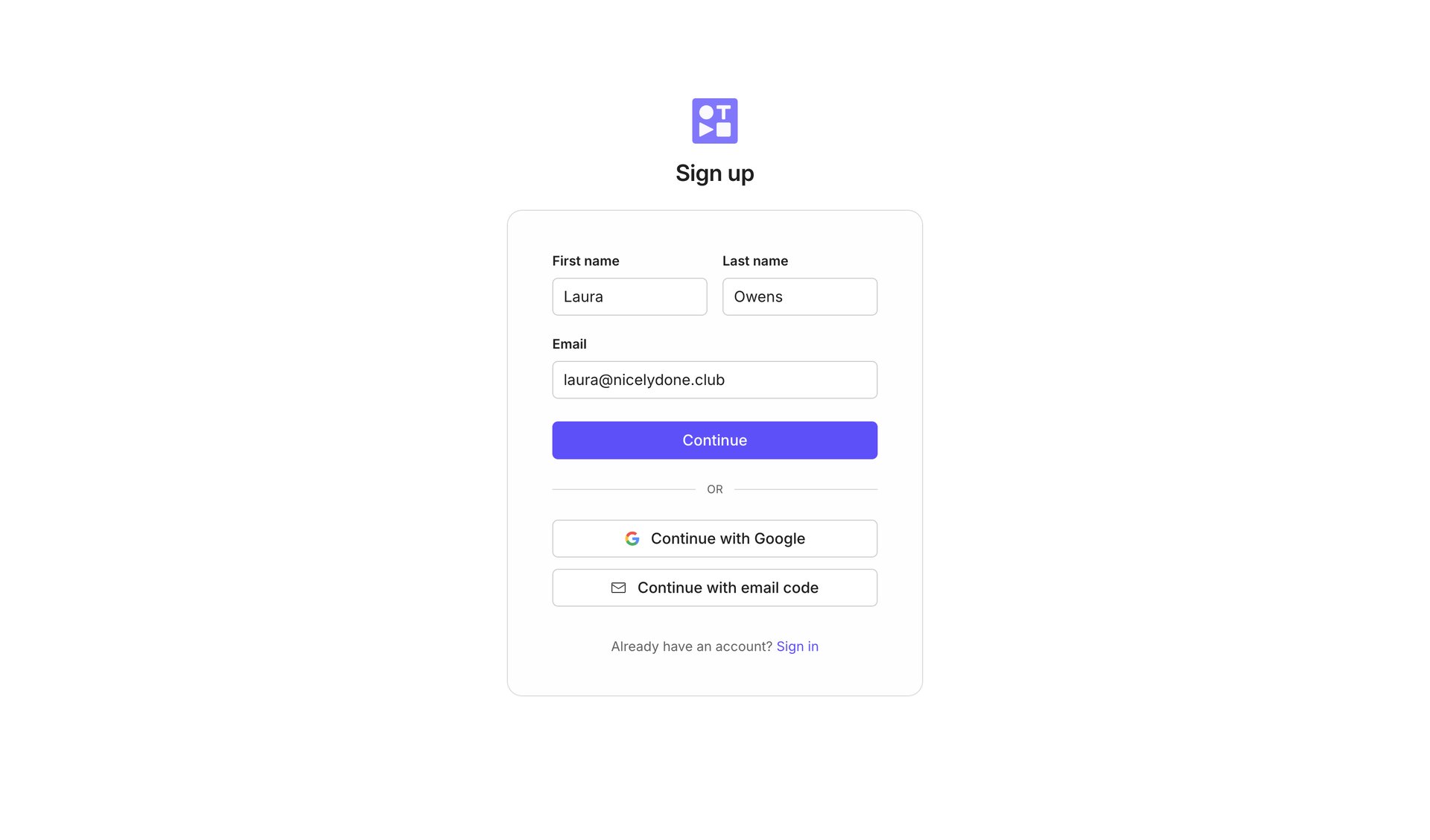 Tella
				signup page example