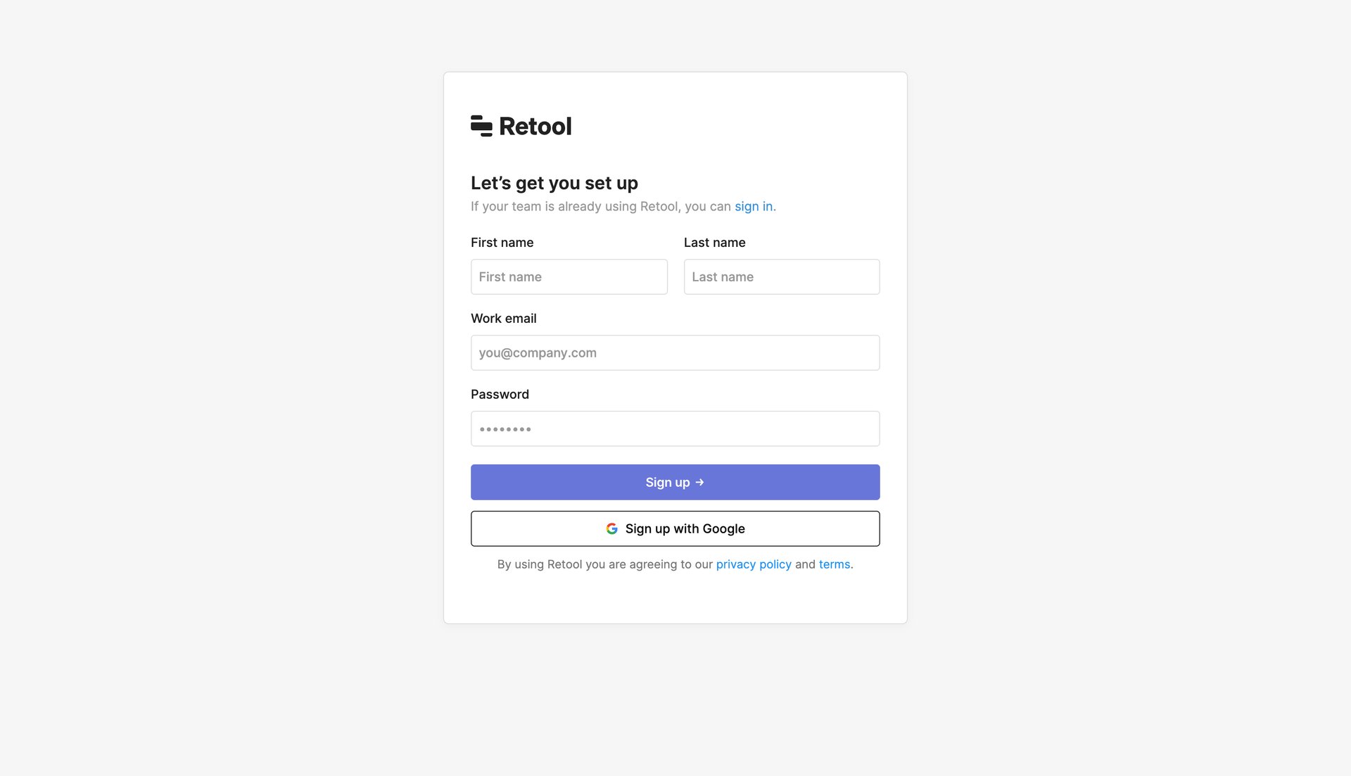 Retool
				signup page example