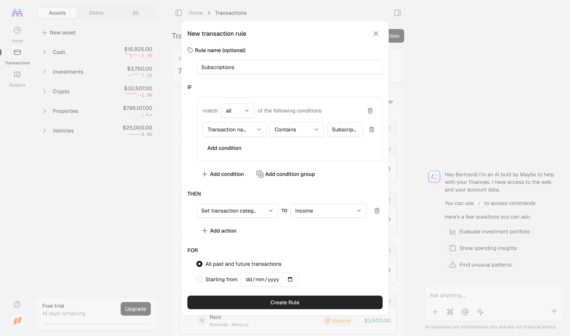 Maybe Finance screen example