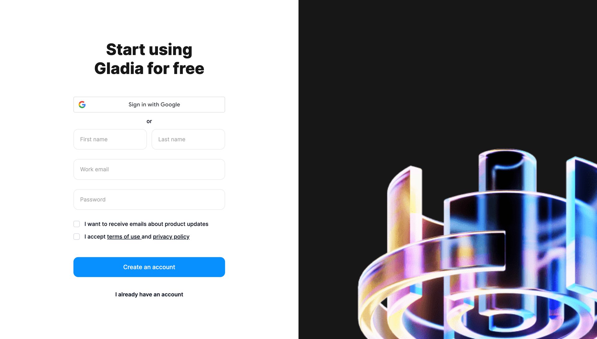 Gladia
				signup page example