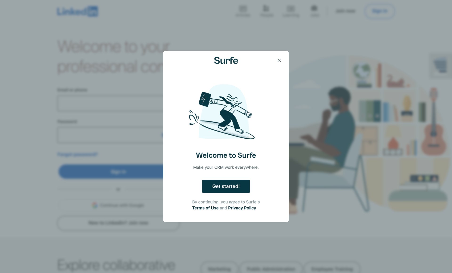 Surfe
				onboarding page example