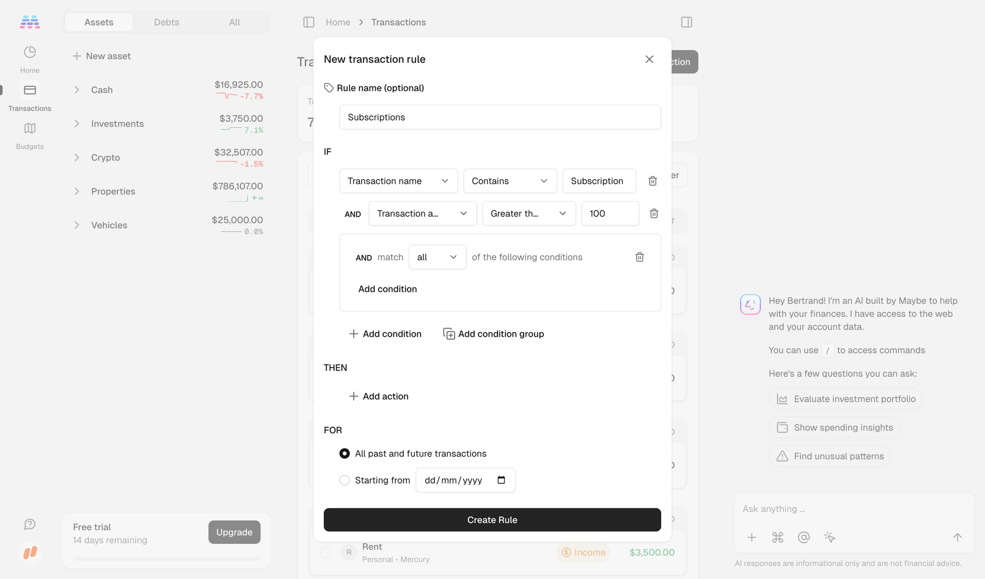 Maybe Finance screen example