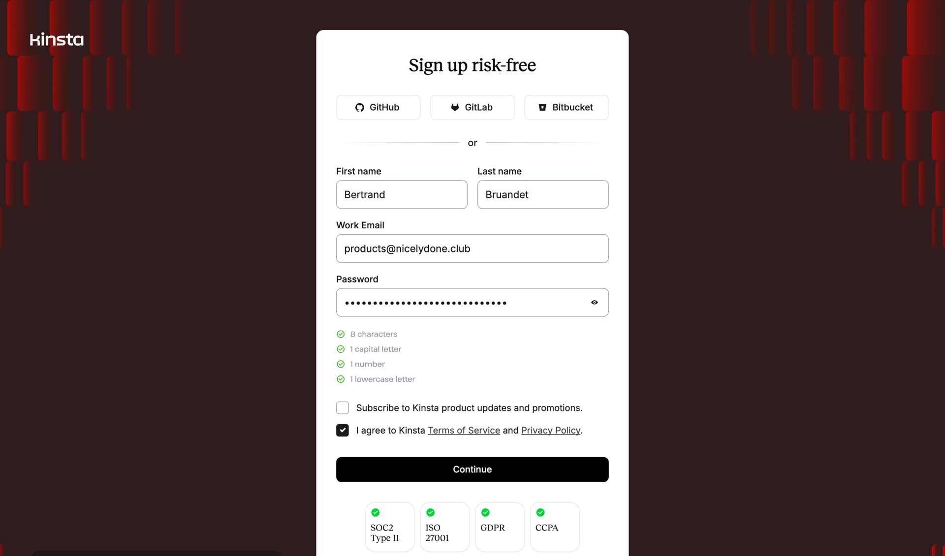 Kinsta screen example