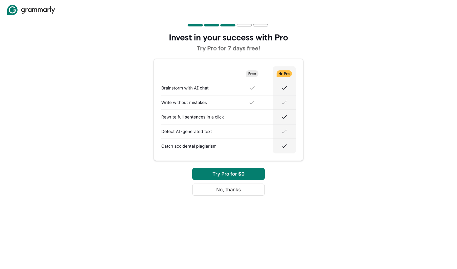 Grammarly screen example