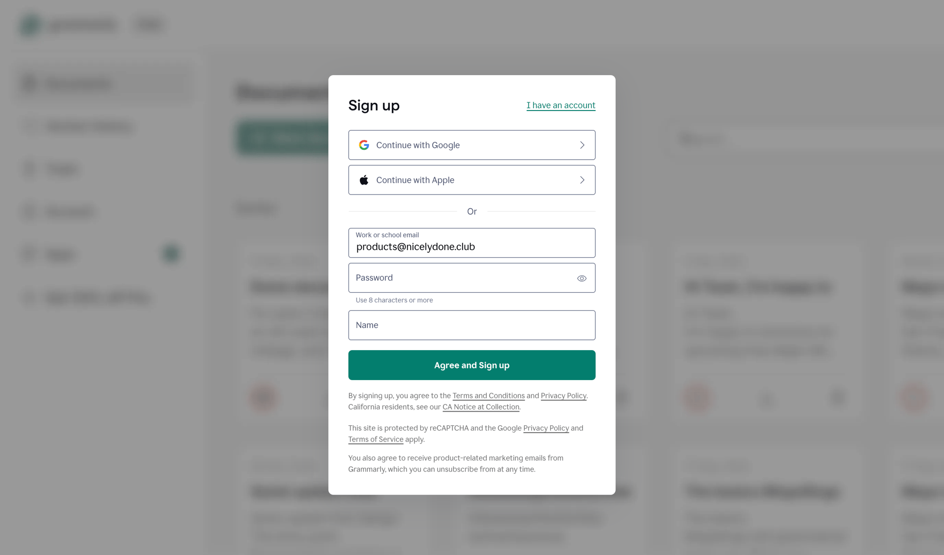 Grammarly screen example