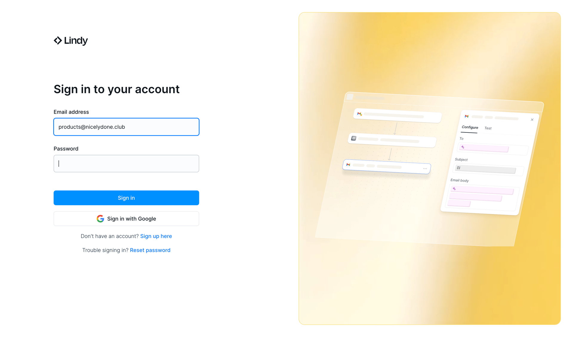 Lindy
				signin page example