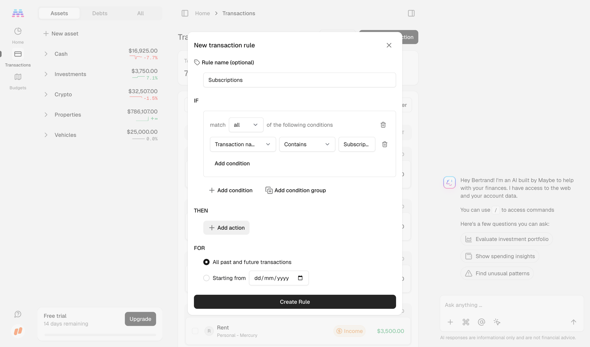 Maybe Finance screen example