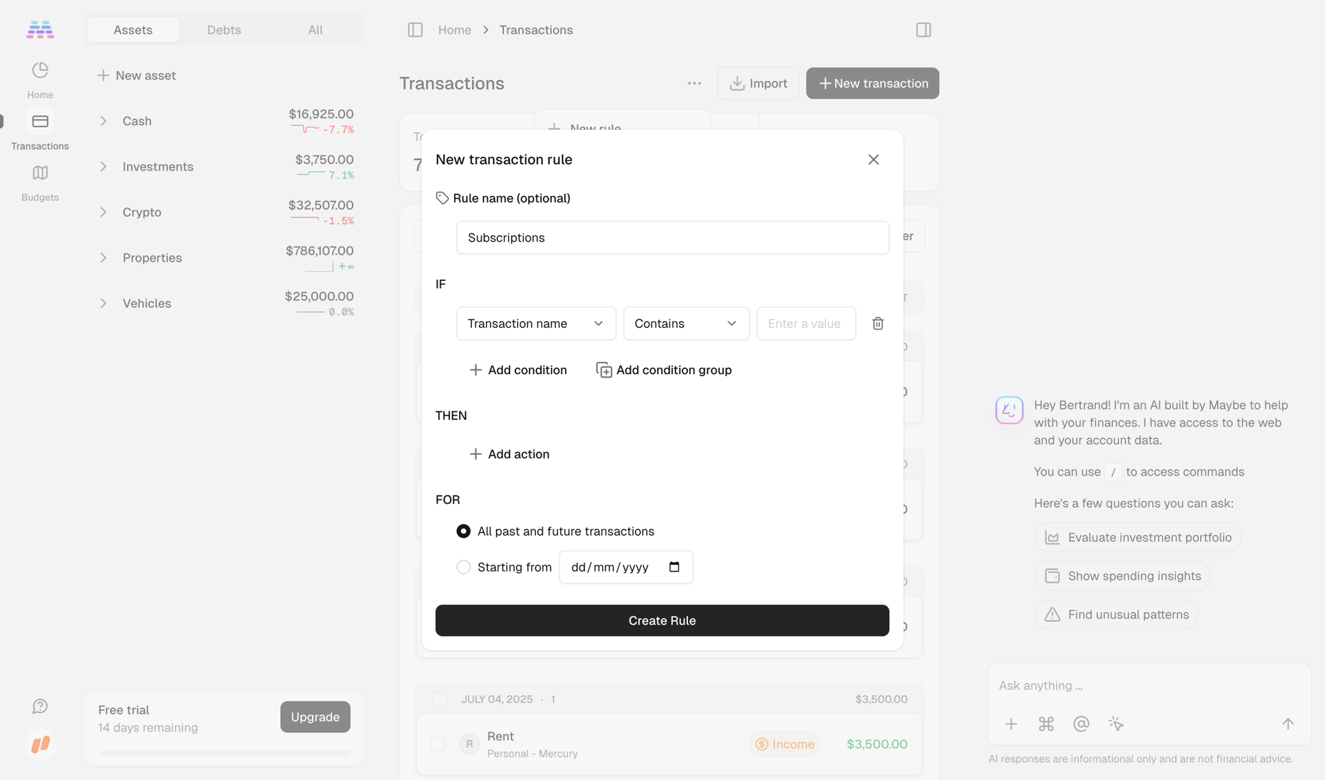 Maybe Finance screen example