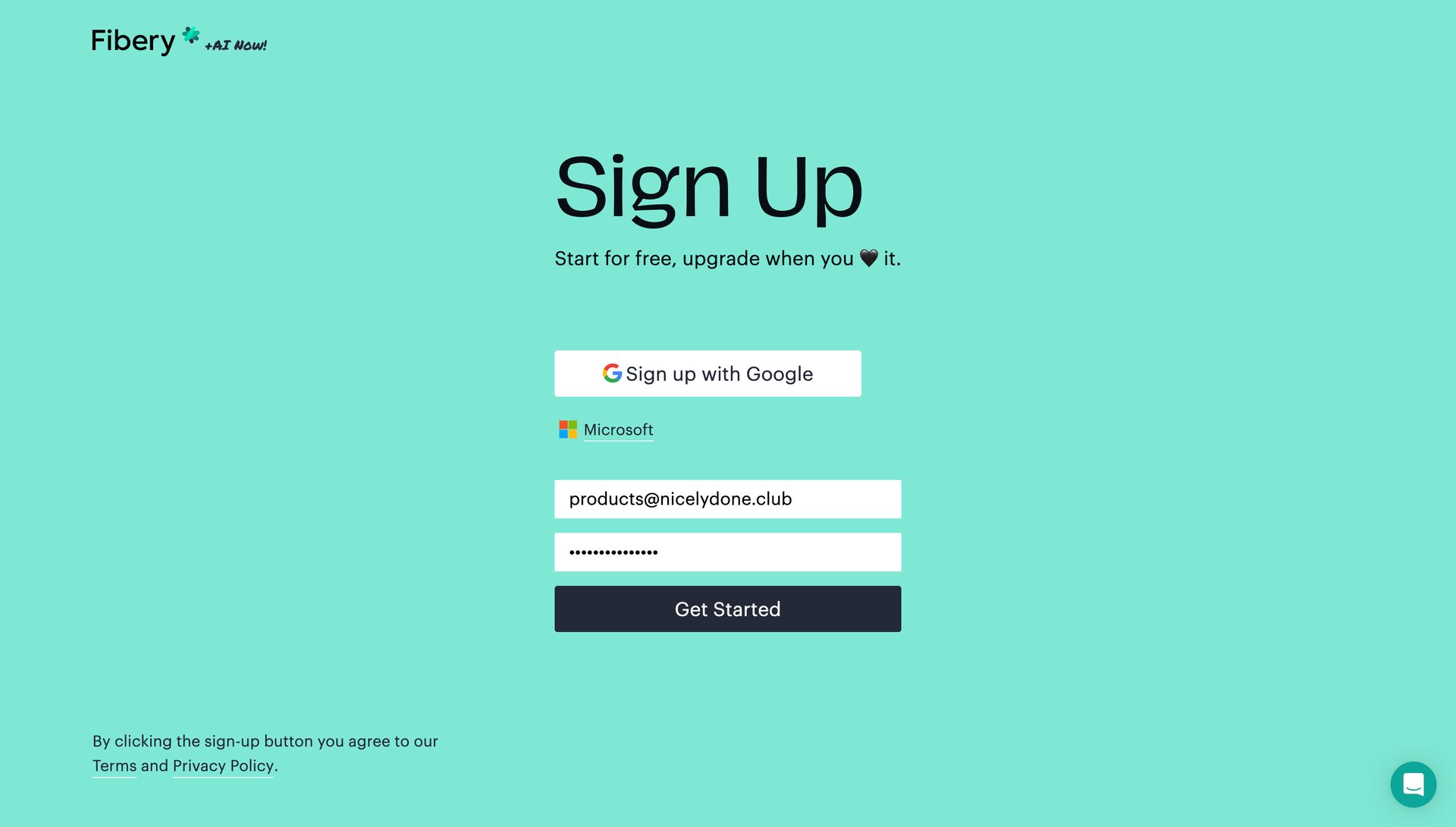 Fibery
				signup page example
