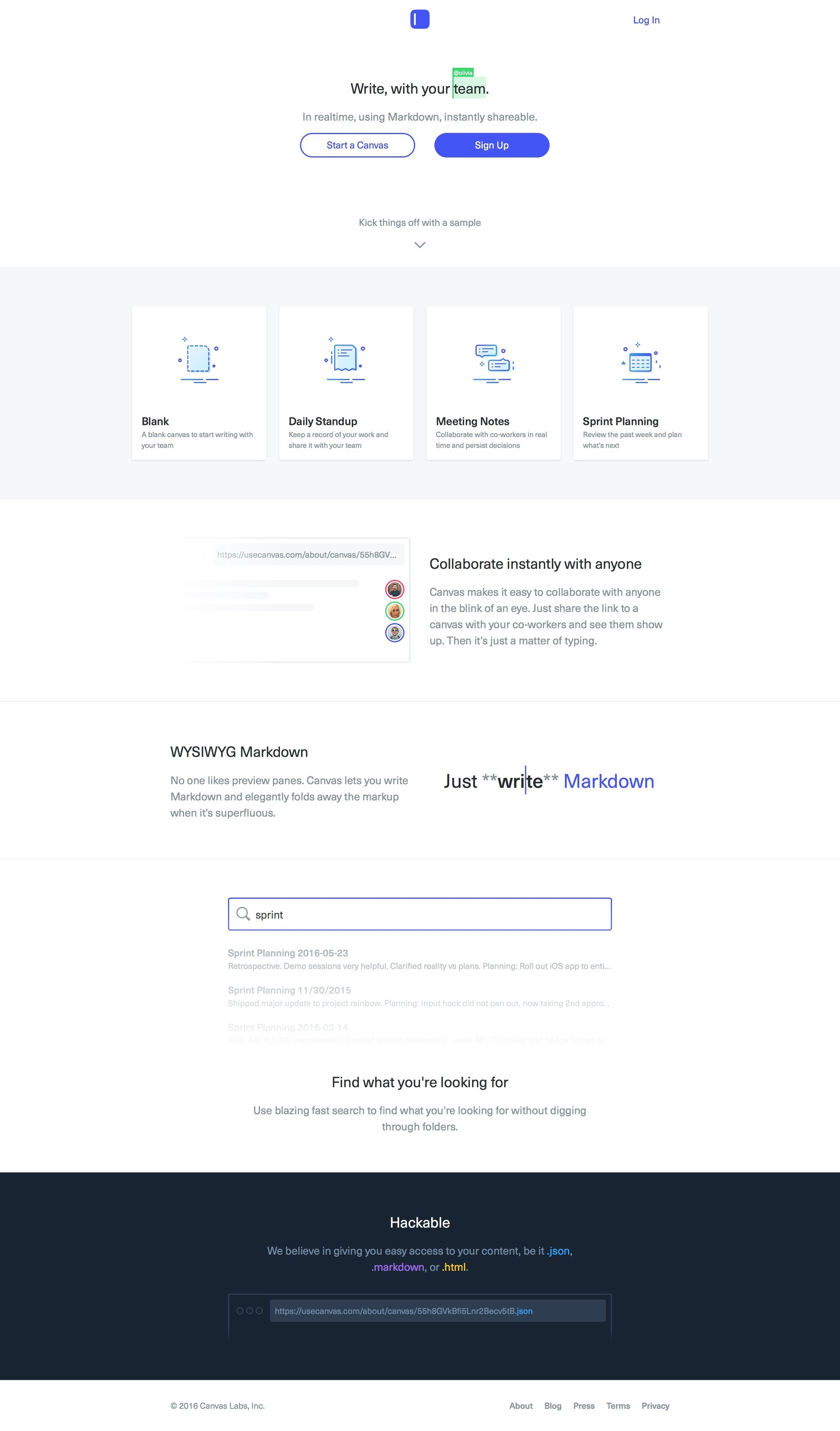Canvas
				landing page page example